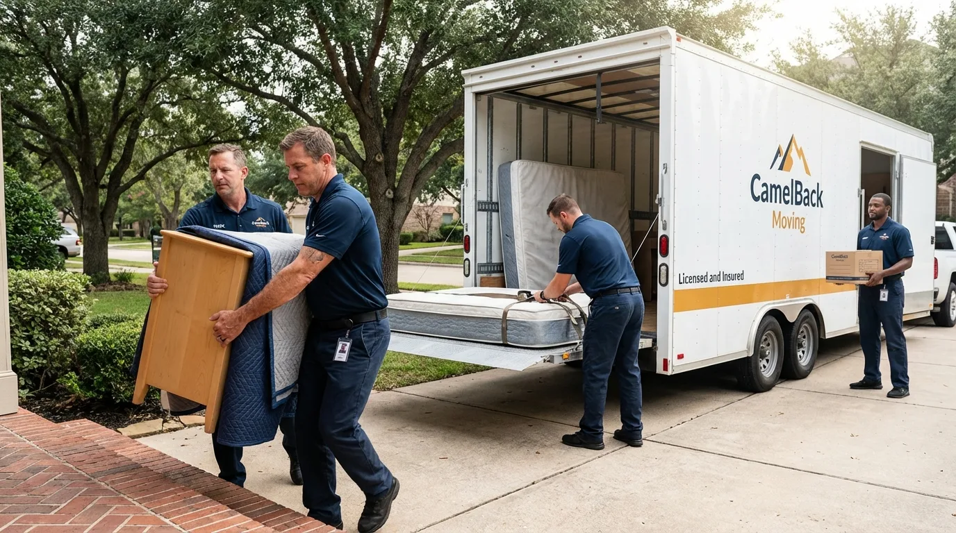 Crew loading residential truck for cross-state move from Chelsea, NY