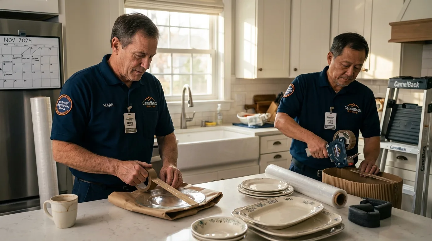 Professional crew packing kitchen dishware in Chelsea, NY